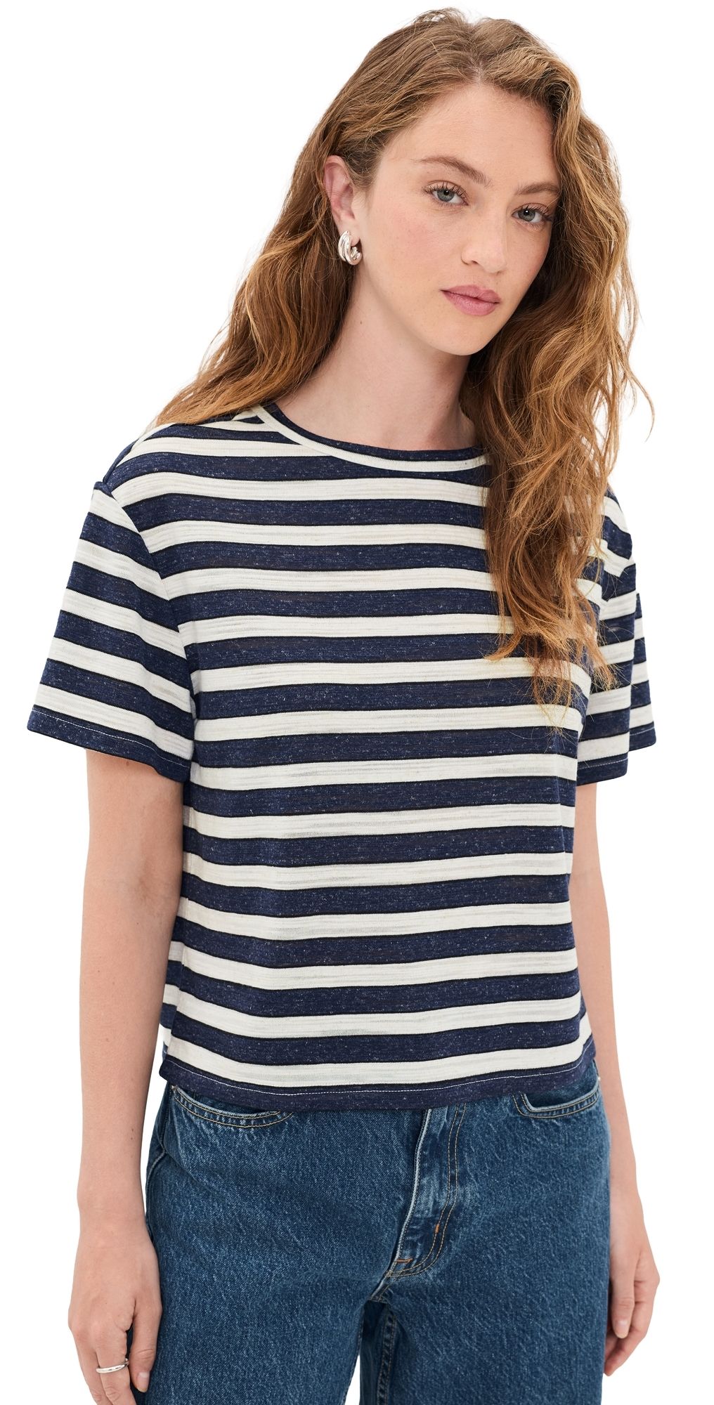 LE JEAN Linen Poppy Tee Navy/Cream Stripe L