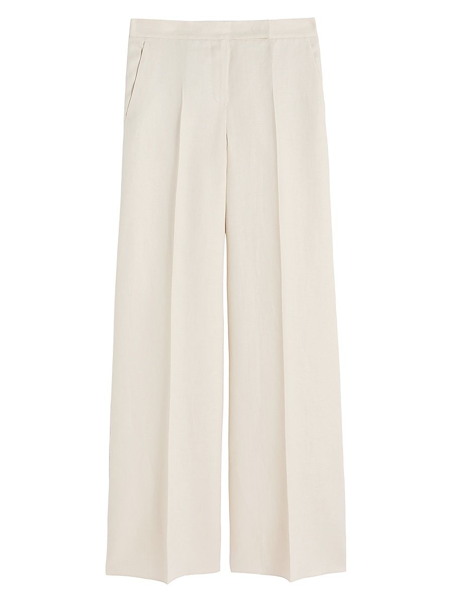 Women's Wide Fit Linen Trousers - Beige - Size 16