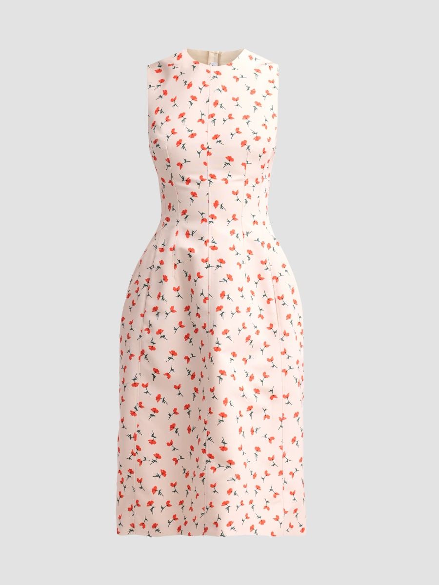 Jil Sander Women's Poppy Print Faille Midi Dress - Pink Salt - Size 8