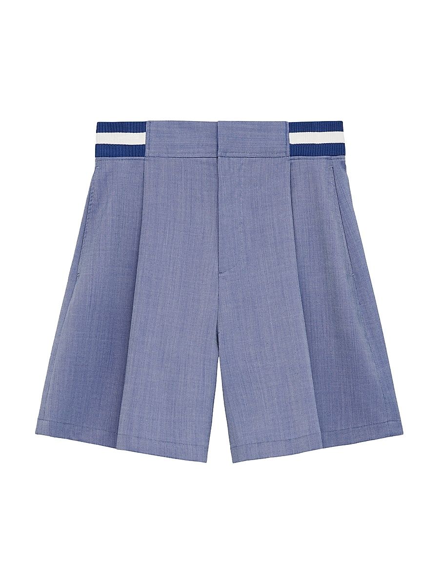 Men's Pleated Wool-Blend Shorts - Blue - Size Small