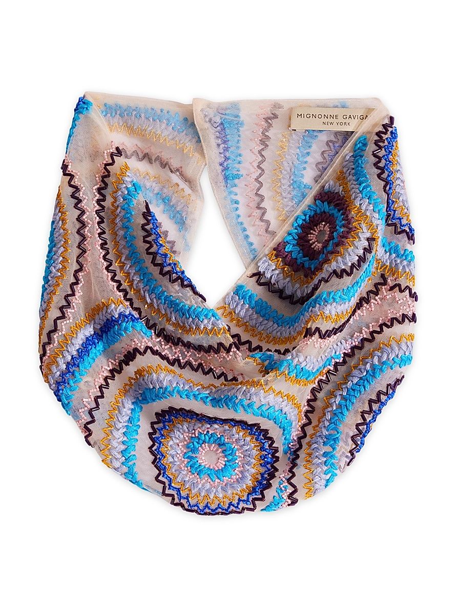 Women's Amada Embellished Tulle Scarf Necklace - Blue Multi