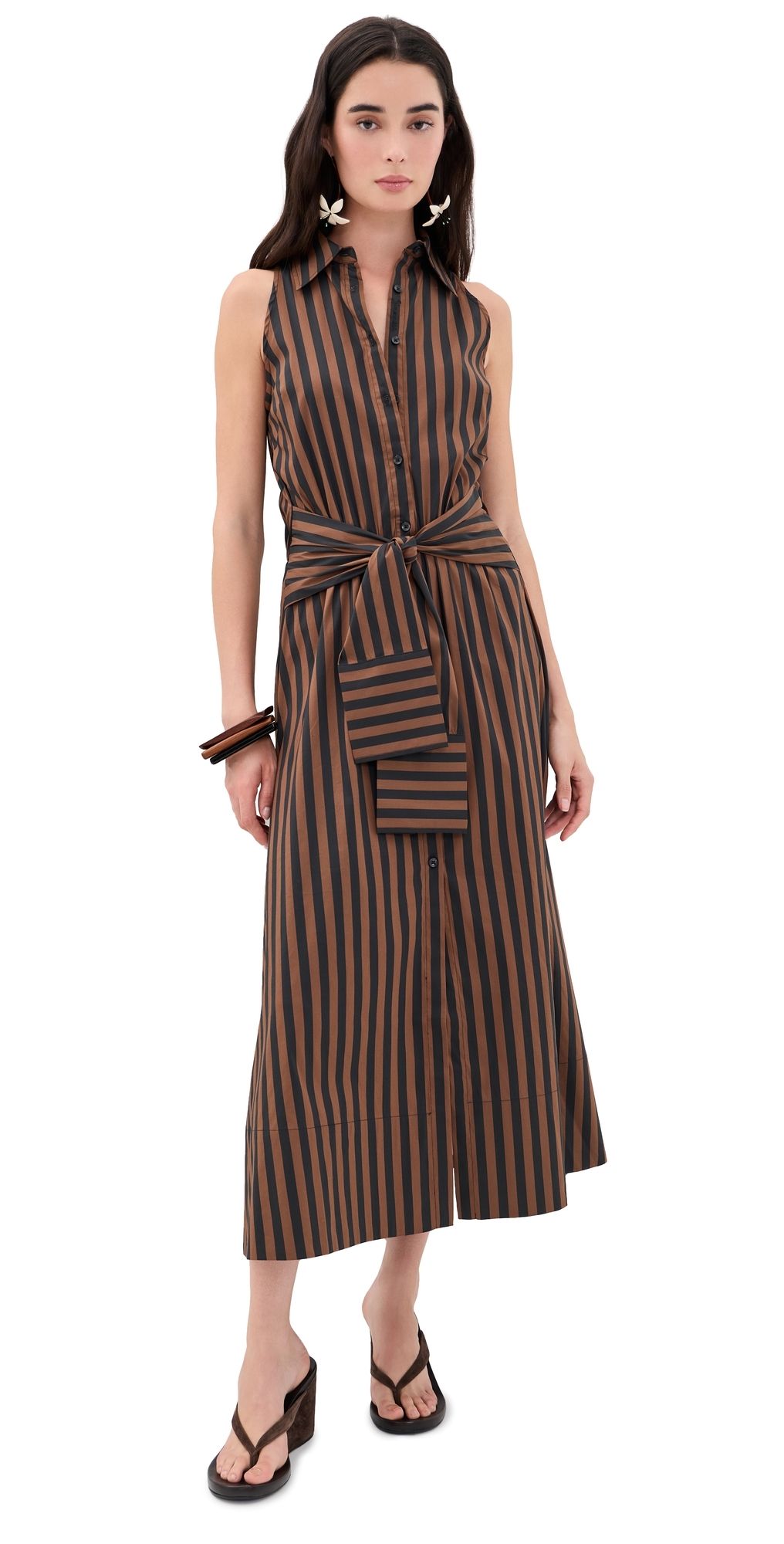SIMONMILLER Inna Sleeveless Poplin Dress Choco Brown/Black Stripe M