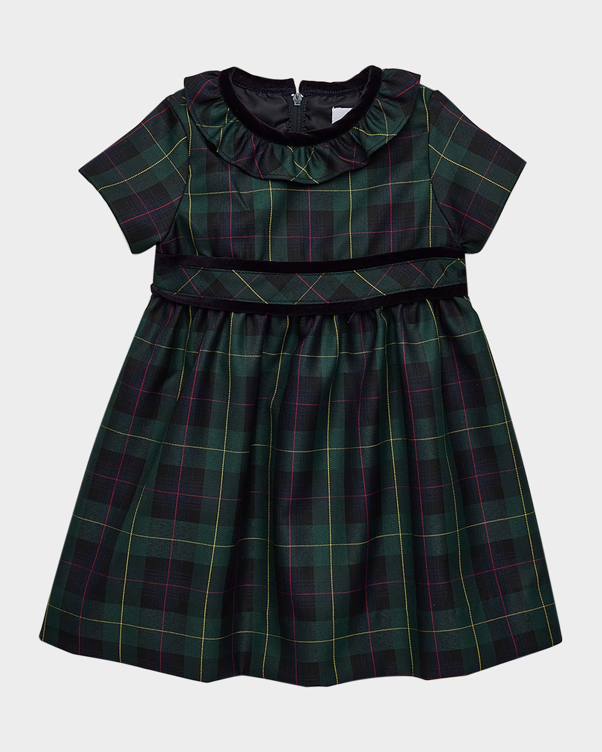Girl & apos;s Neck-Ruffle Plaid Dress, Size 6M-24M