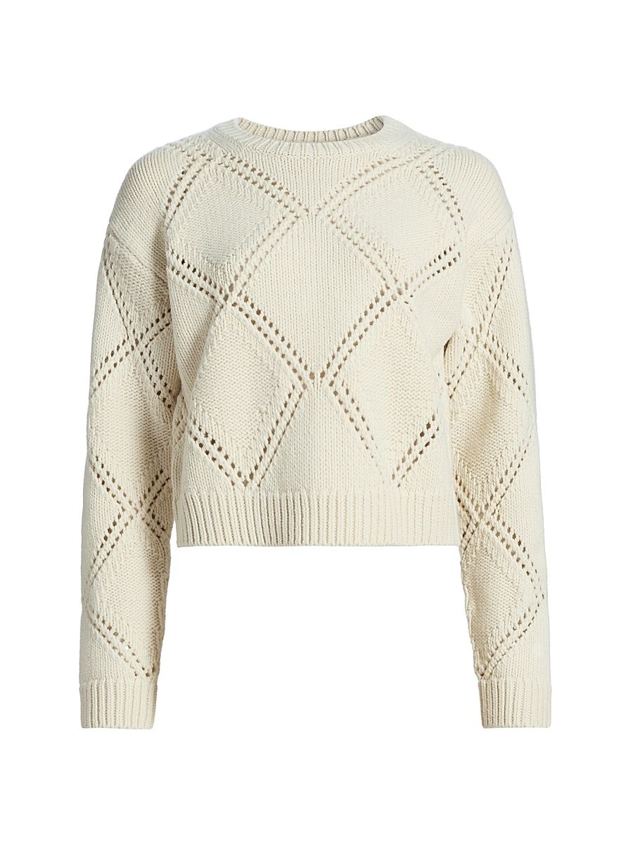 Women's Argyle Wool Crewneck Sweater - Cream - Size XXS