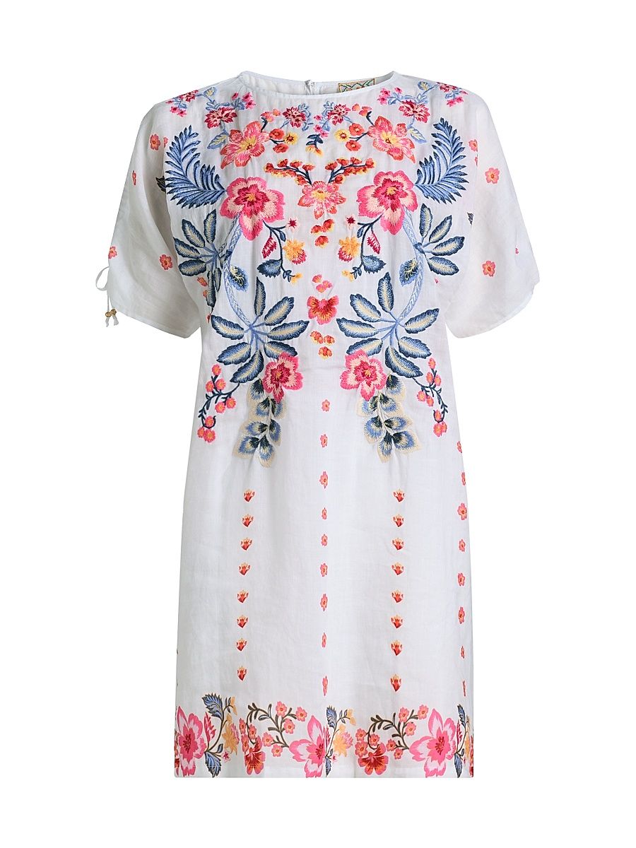 Women's Floral-Embroidered Shift Minidress - White - Size XL
