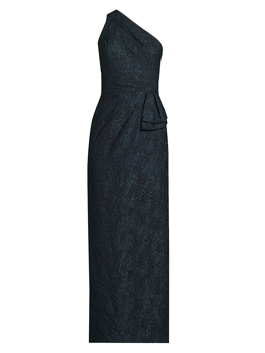 Aidan Mattox Women's Textured Jacqaurd Column Gown - Navy Multi - Size 2