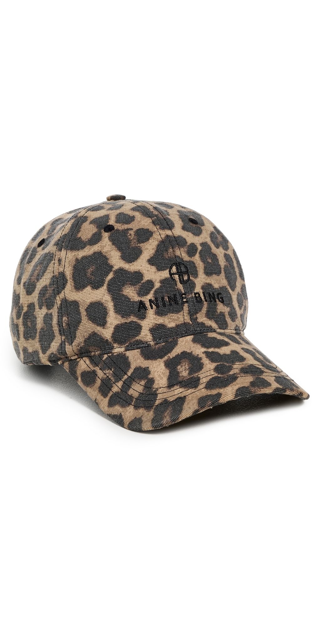 ANINE BING Jeremy Baseball Cap Black and Brown Leopard One Size