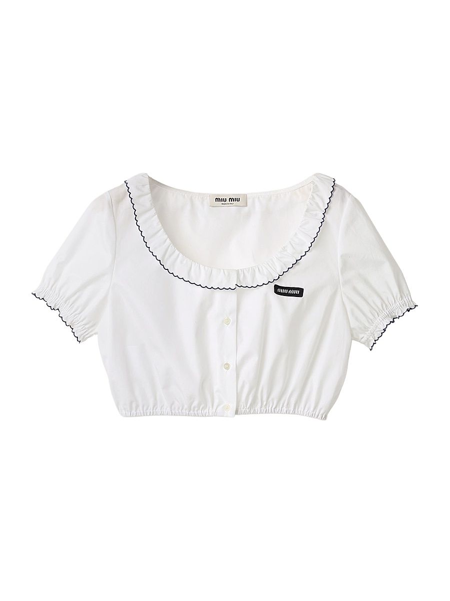 Women's Embroidered Poplin Crop Top - White - Size 6
