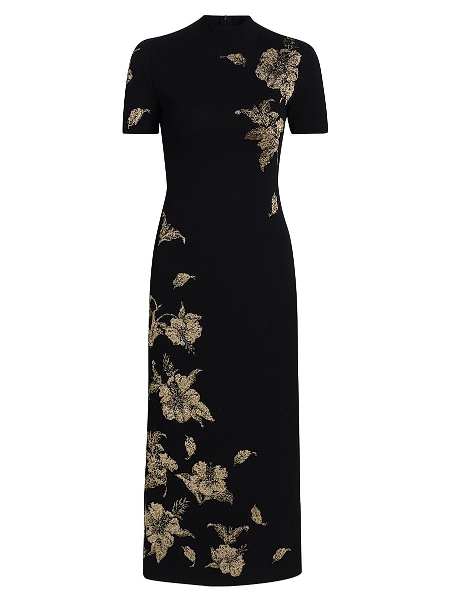 Women's Hibiscus Metallic Jacquard Cocktail Dress - Black - Size XL