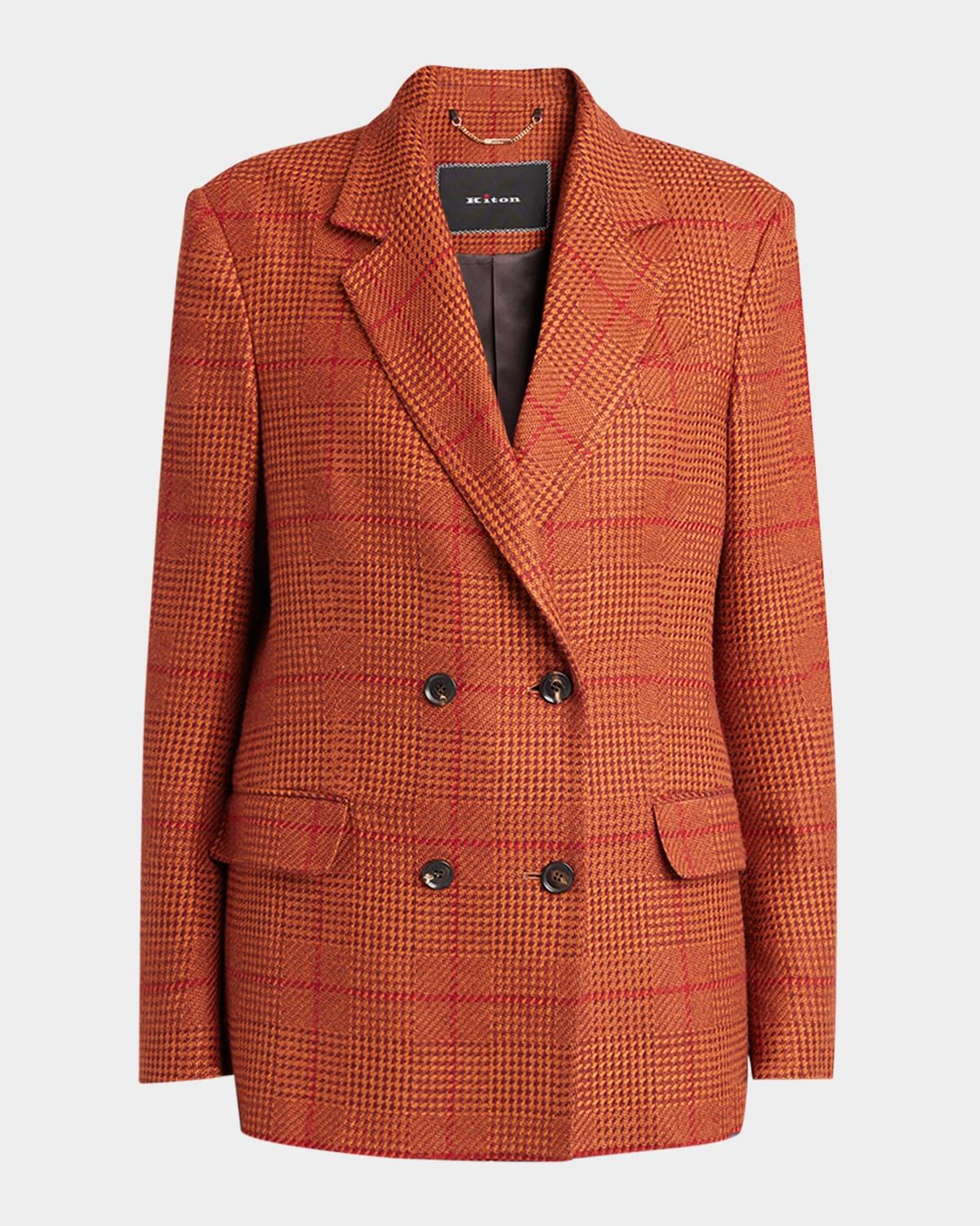 Check Double-Breasted Blazer Jacket