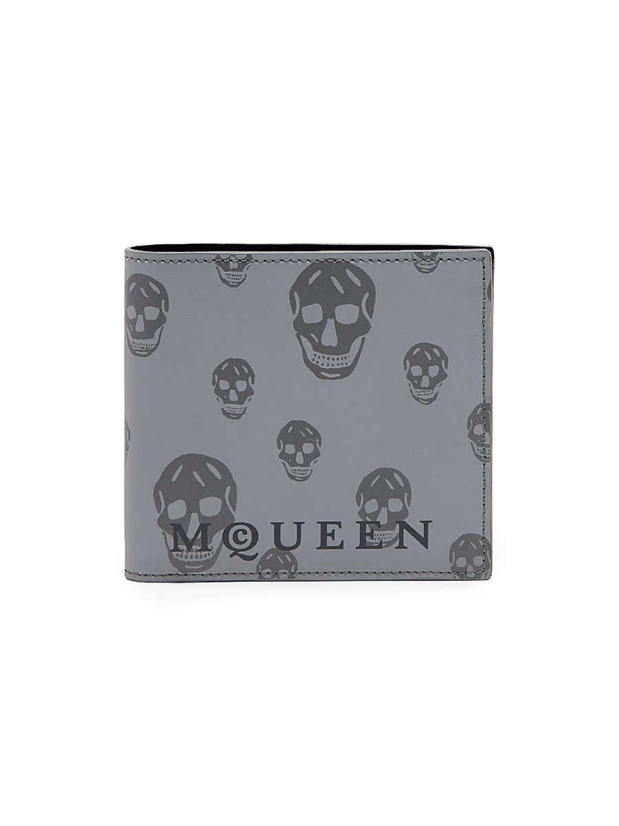 Men's Skull Leather Bifold Wallet - Dark Grey