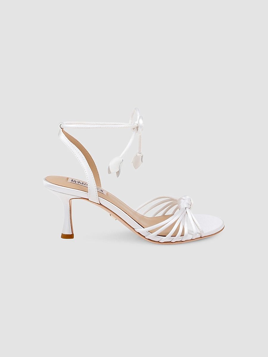 Badgley Mischka Women's Yelen 65MM Leather Wrap Sandals - White Satin - Size 11