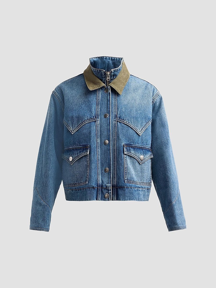 Women's Wegner Layered Corduroy-Collar Denim Jacket - Memory Lane - Size Large