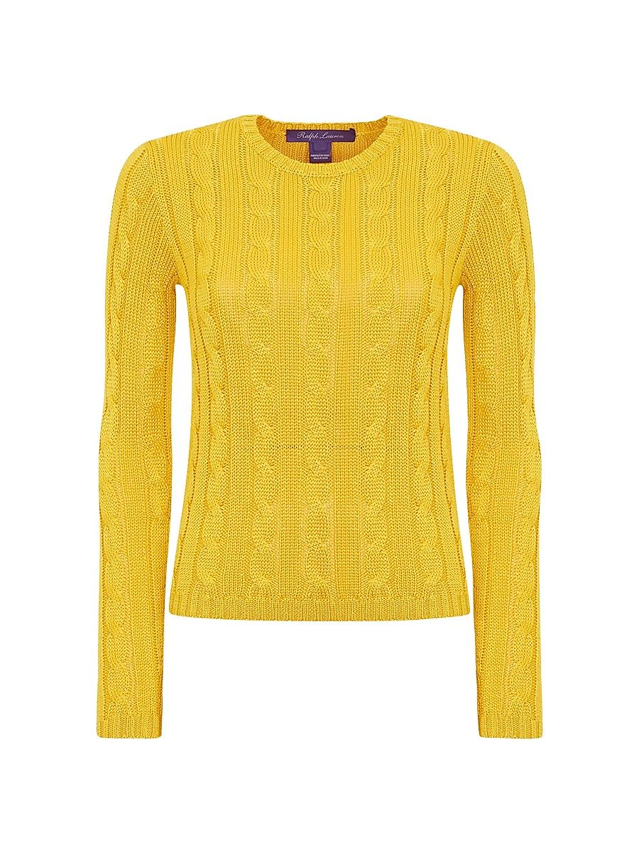 Women's Cable-Knit Silk Crewneck Sweater - Racing Yellow - Size XS