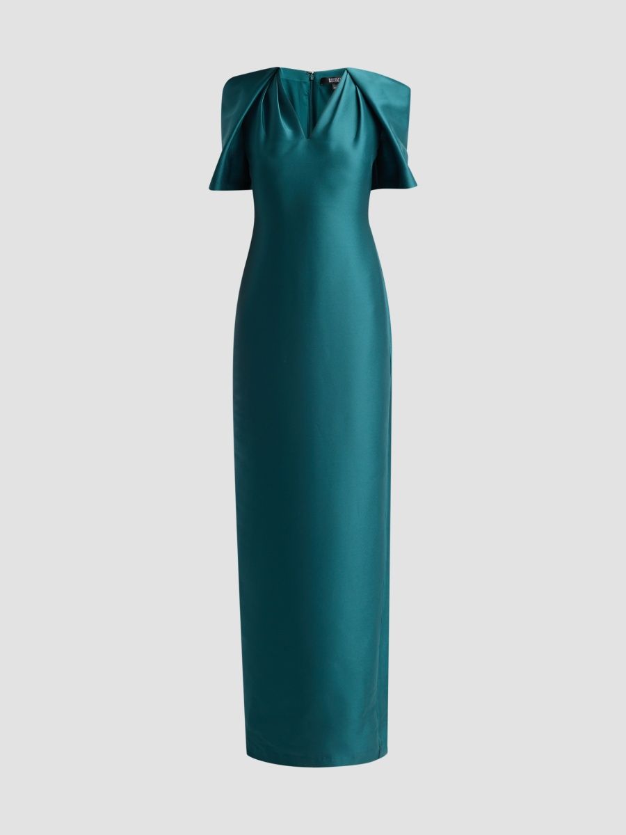 Badgley Mischka Women's Cape-Sleeve Mikado Column Gown - Pine Plum - Size 16
