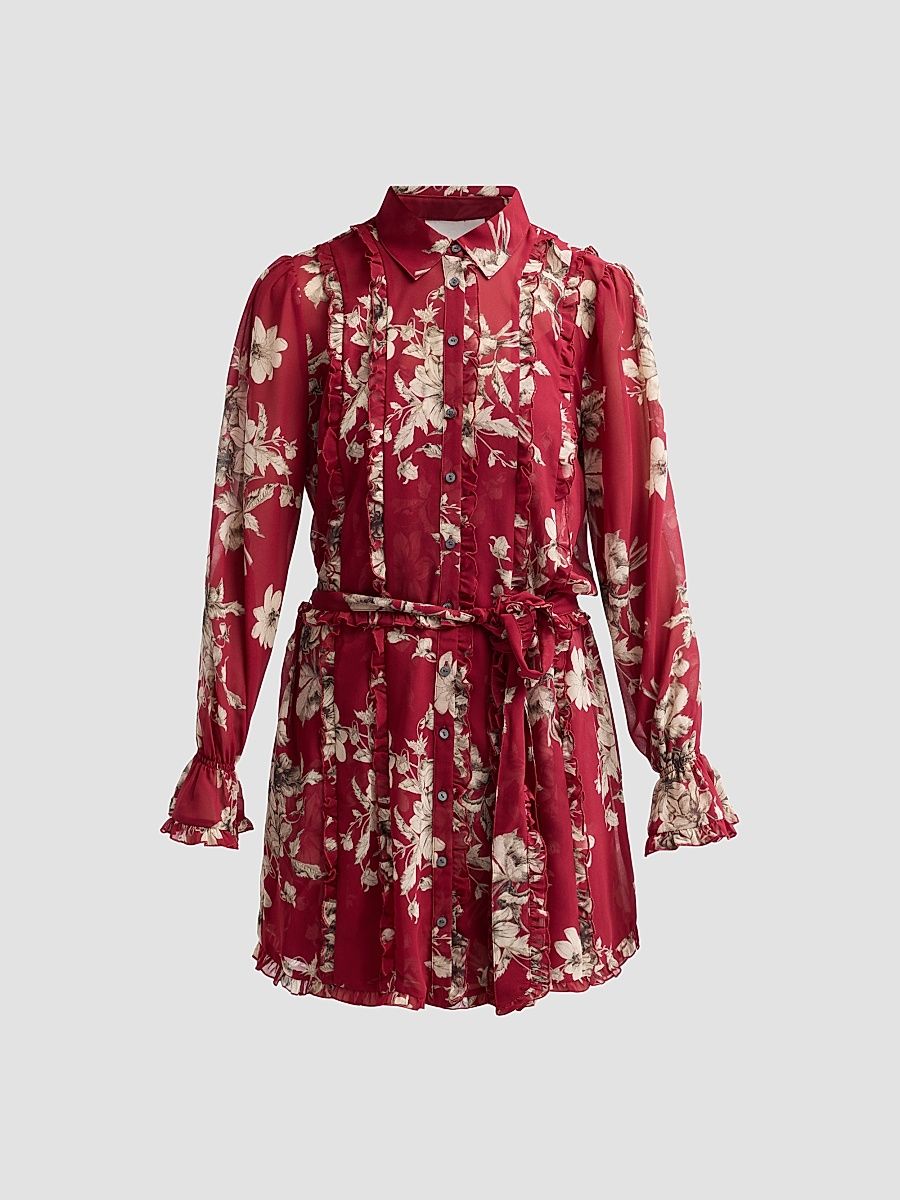 Women's Handsketched Floral Estelle Mini Dress - Berrywine Gardenia - Size 00