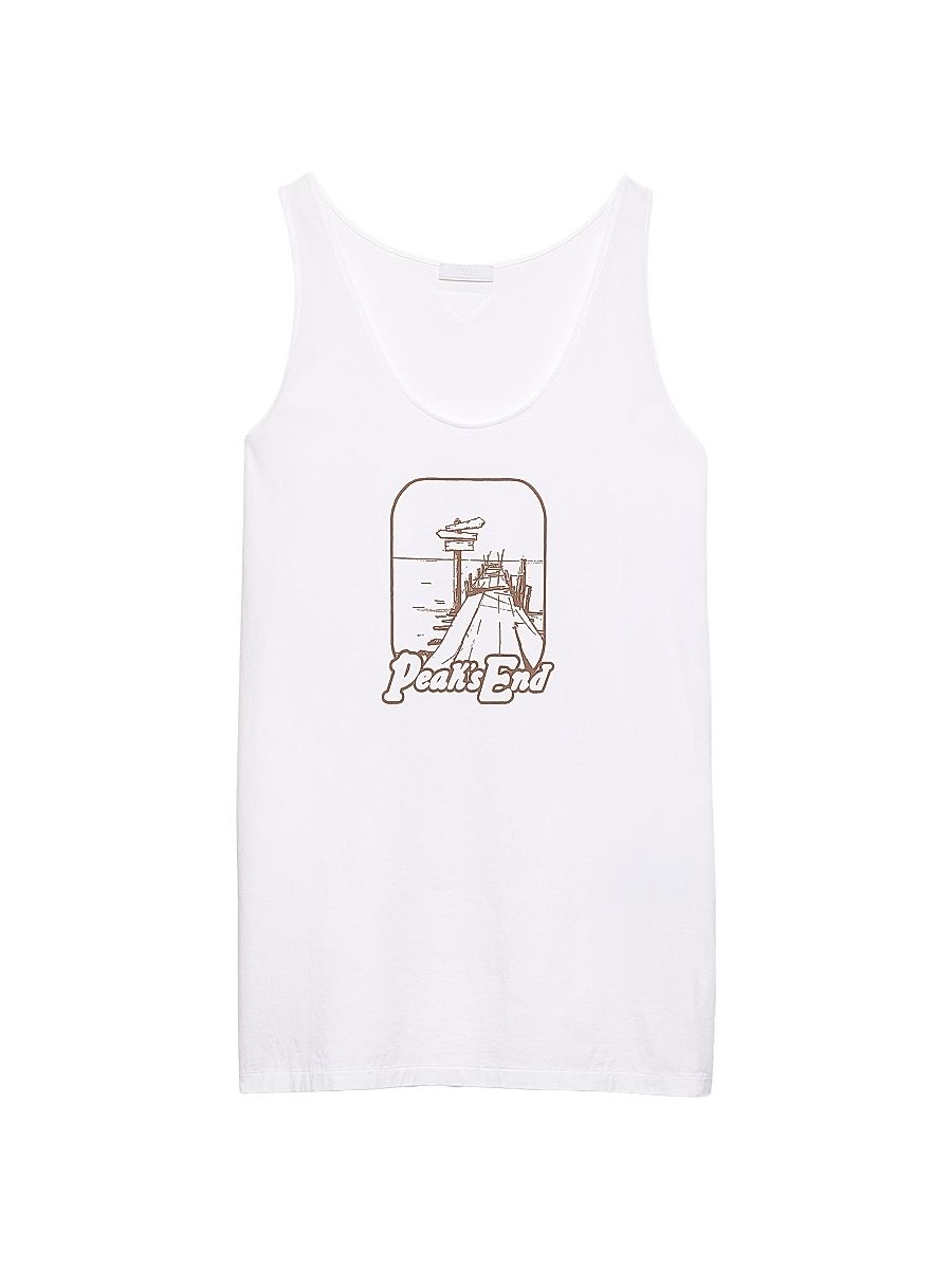 Men's Printed Cotton Tank Top - White - Size XL