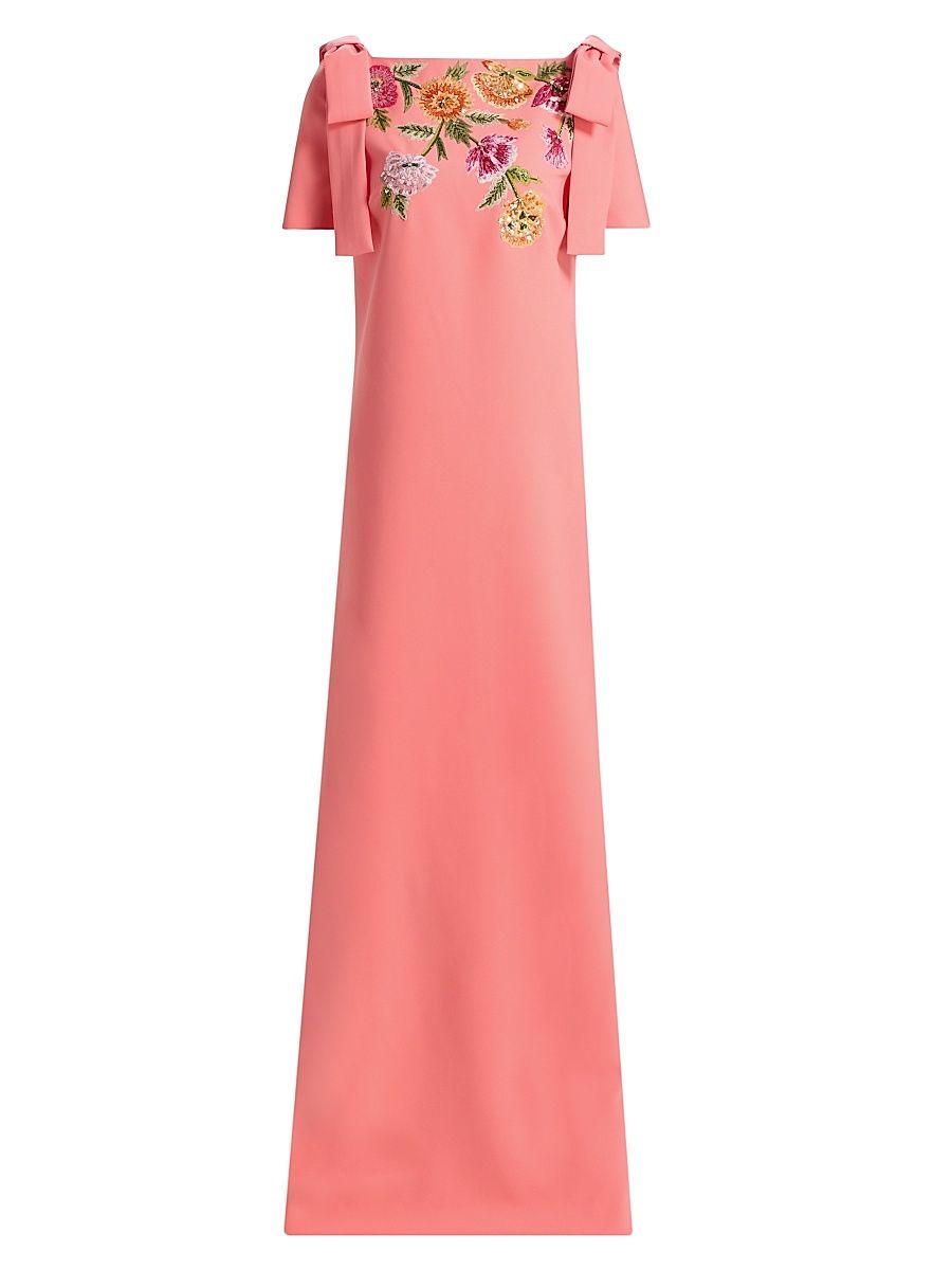 Women's Flower Embroidered Column Gown - Sunset - Size 10