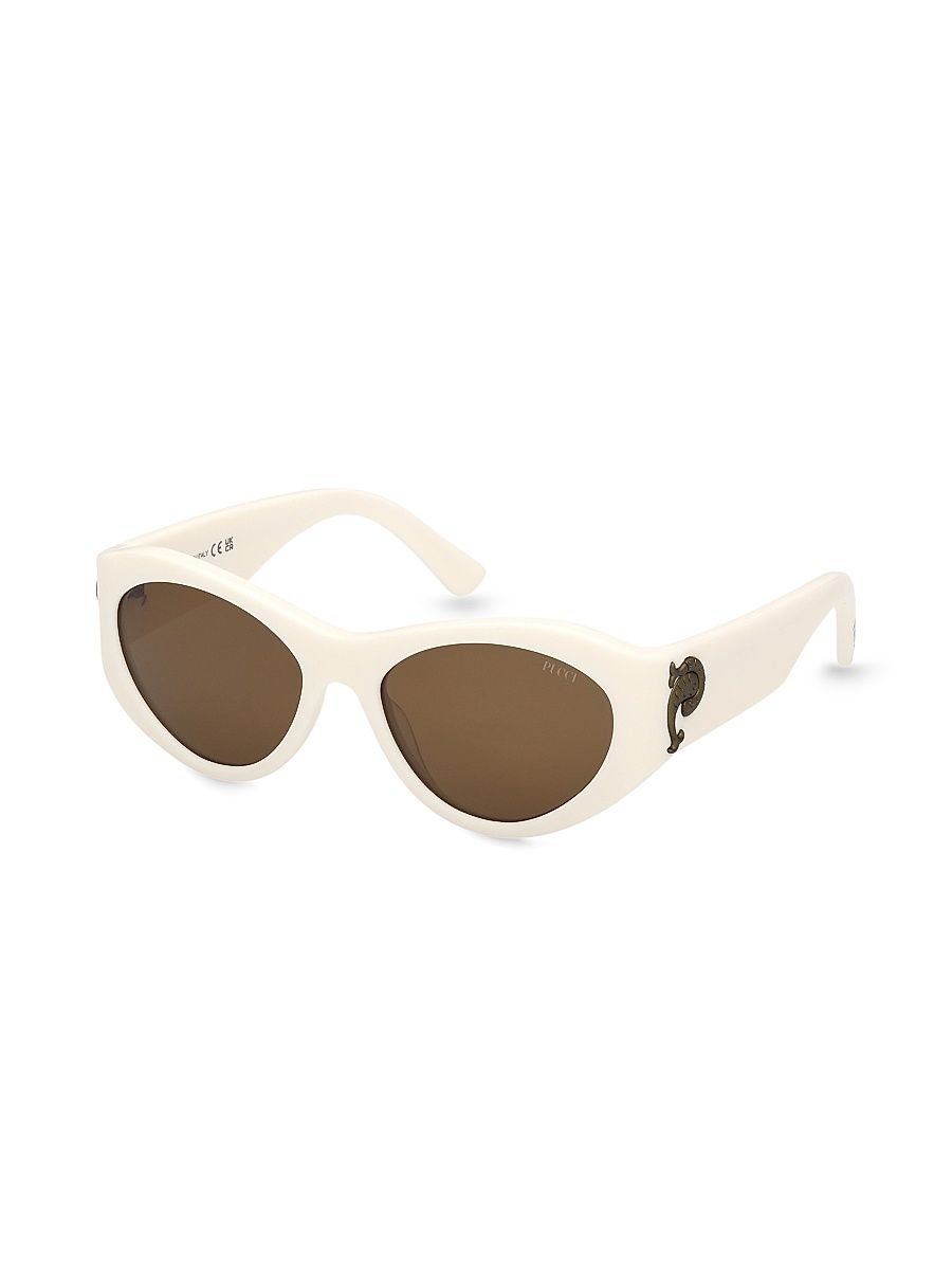 Women's Metal Logo 54MM Cat-Eye Sunglasses - White Brown