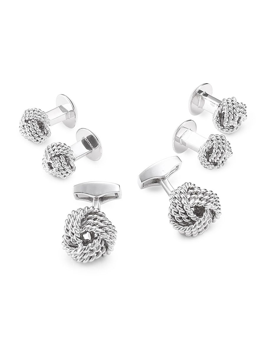Men's Braided Cuff Links & Shirt Studs Set - Silver