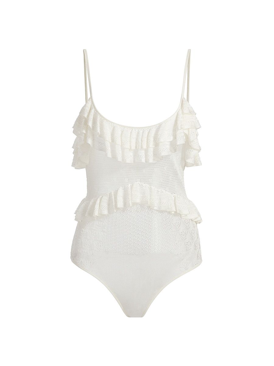Women's Bania Ruffle Knit Bodysuit - Pearled Ivory - Size XL