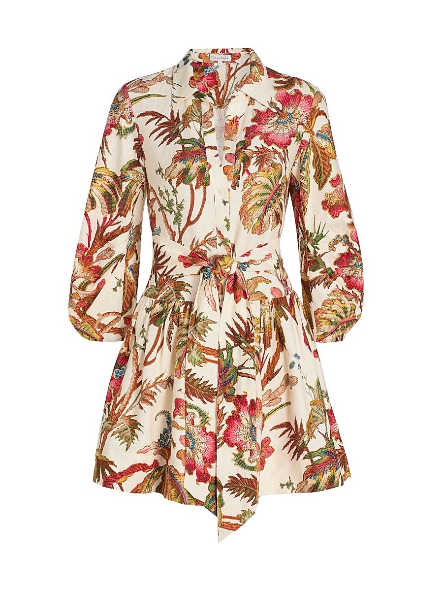 Women's Raya Floral Belted Mini-Shirtdress - Fauna Floral Ivory - Size 14
