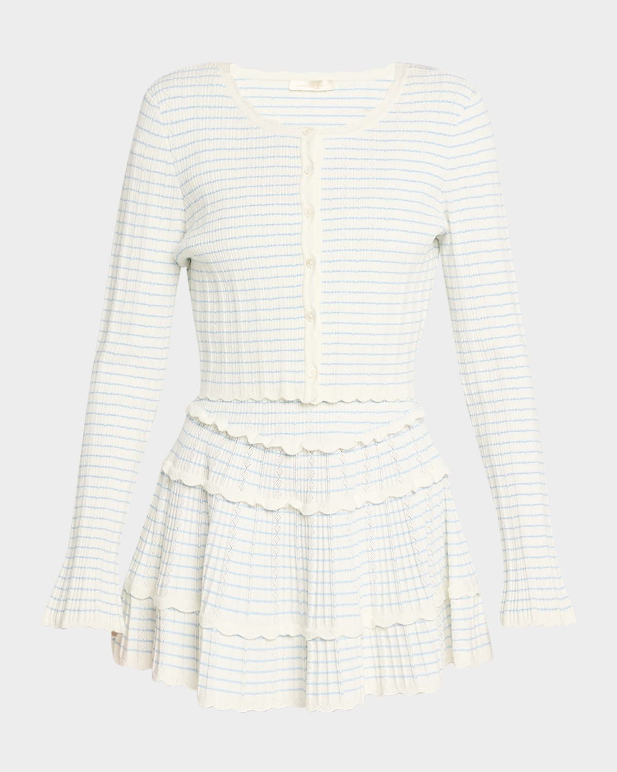 Media Striped Stretch Pointelle Cropped Cardigan