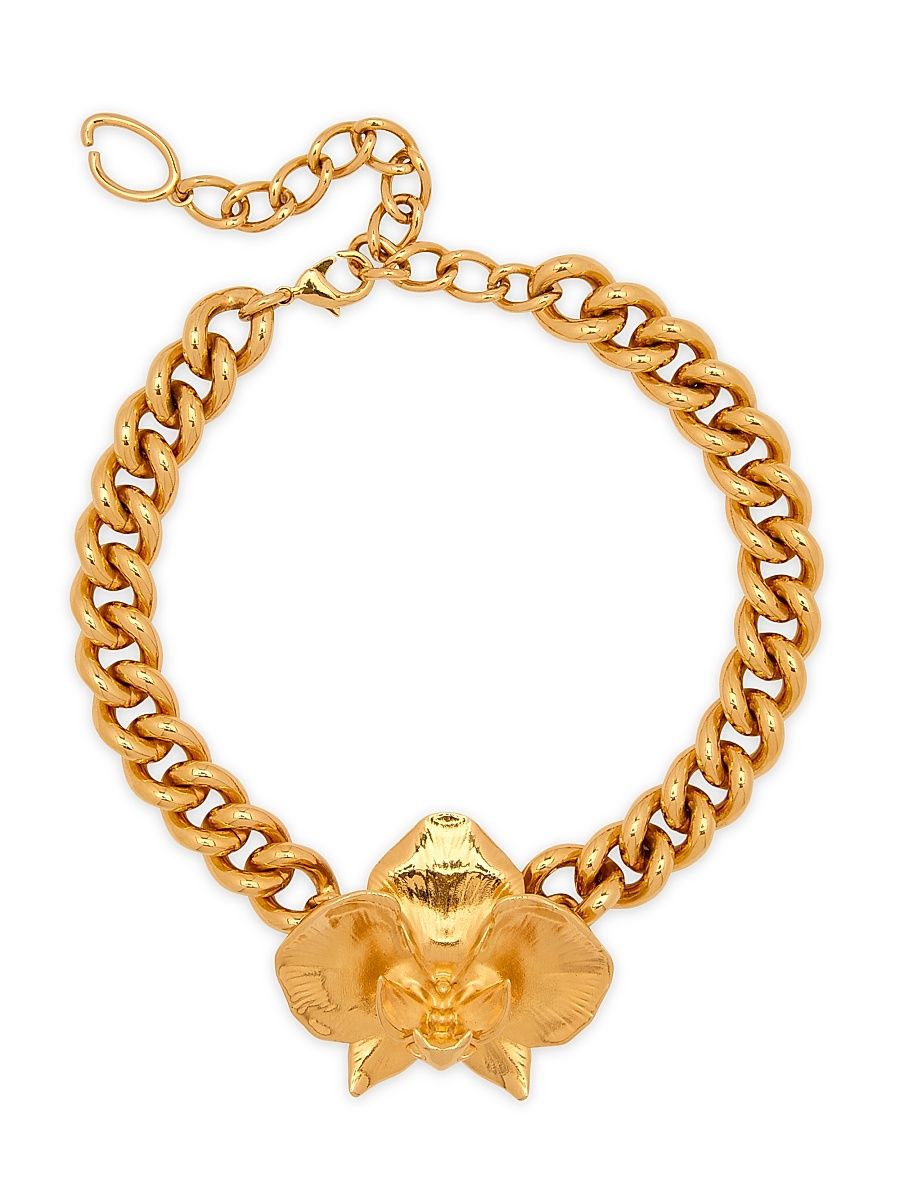Women's 24K-Gold-Plated Cuban Link & Orchid Necklace - Gold