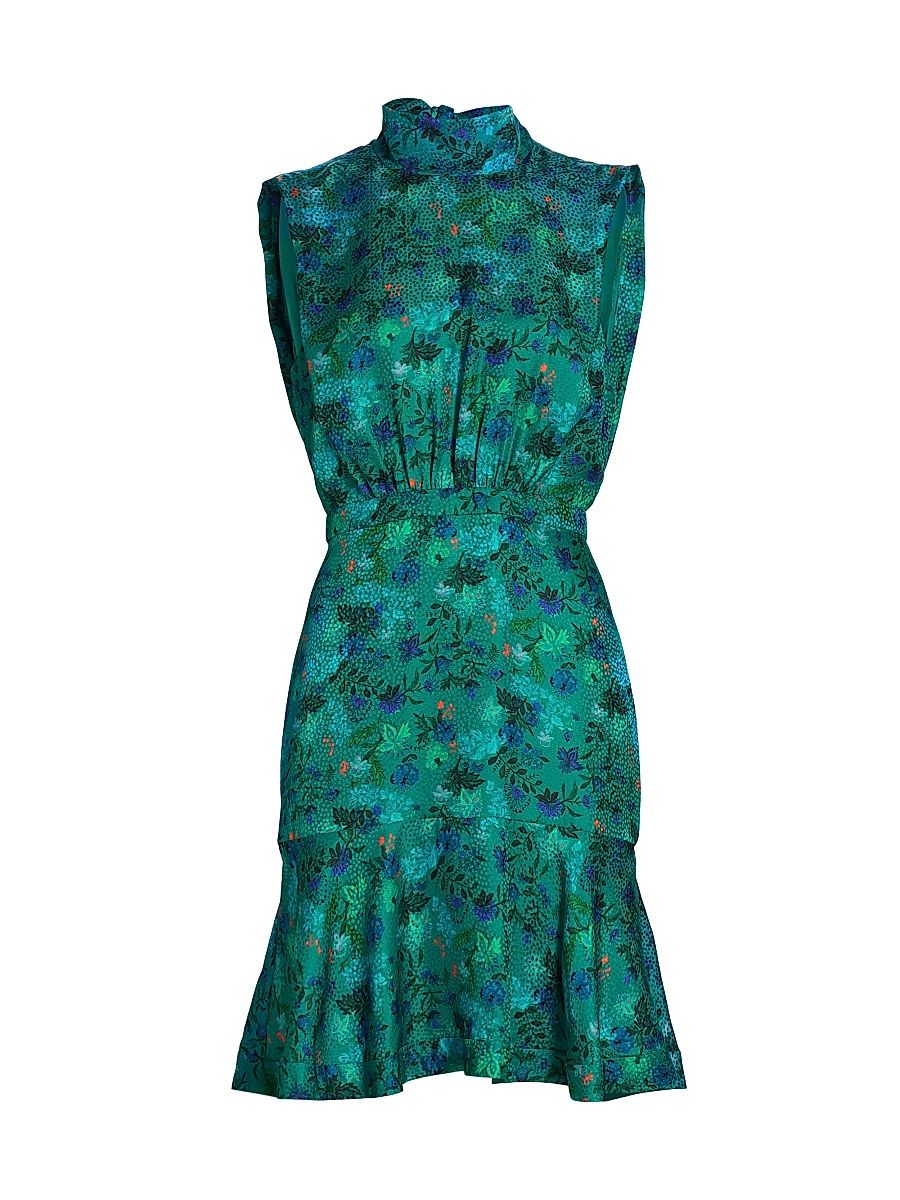 Women's Fleur Floral Silk Satin Minidress - Floral Peacock - Size 12