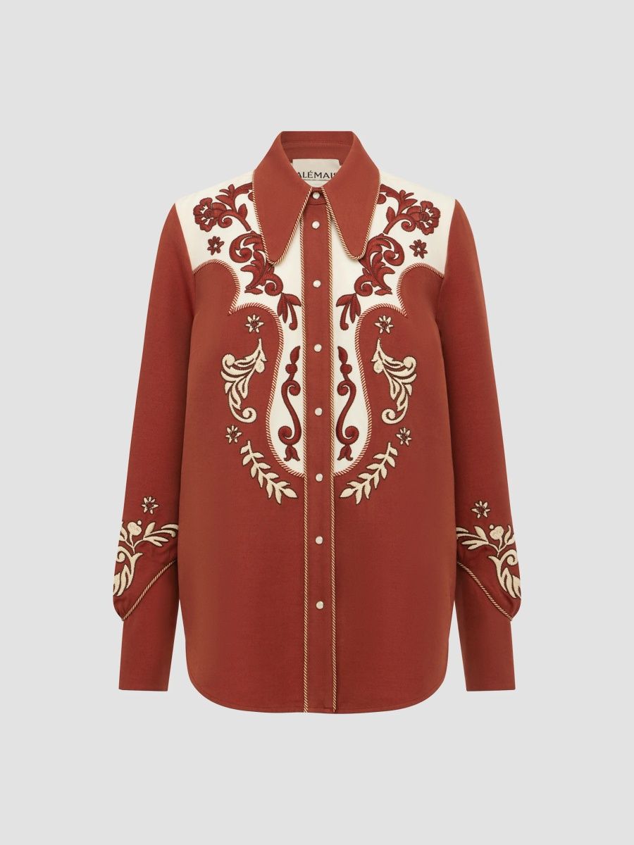 Women's Duke Western-Embroidered Shirt - Rust - Size 12