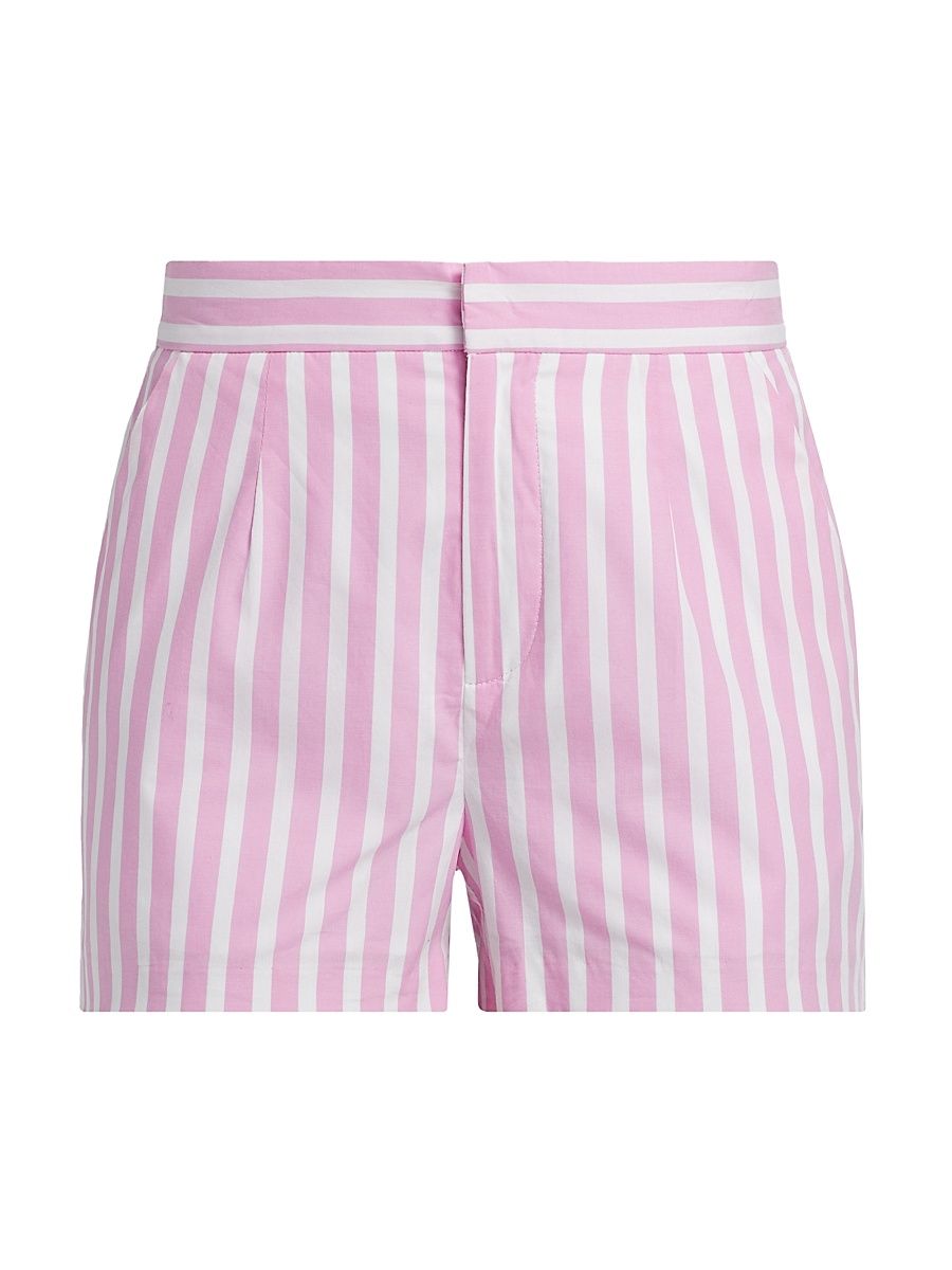 Women's Theo Wide-Stripe Cotton Shorts - White Pink Stripe - Size 12