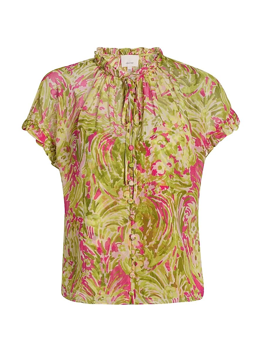 Women's Daisy Swirl Jenise Printed Tieneck Blouse - Pink Amethyst Multi - Size XL