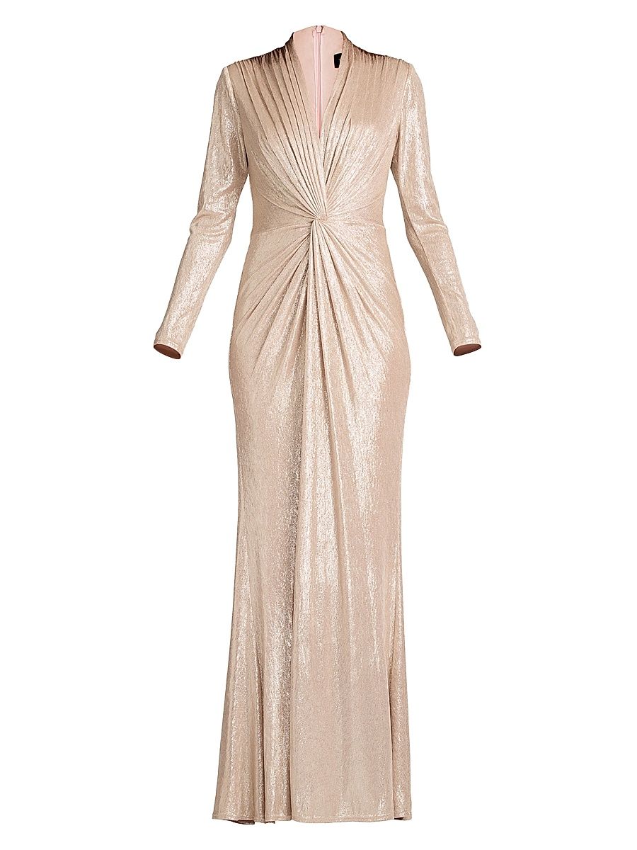 Women's Metallic Jersey Long-Sleeve Gown - Pebble - Size XXL