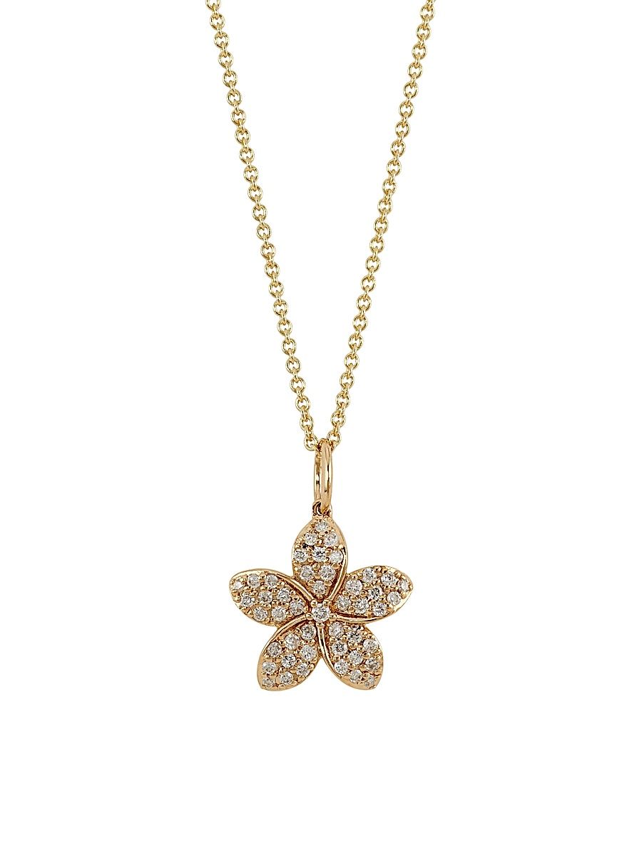 Women's 14K Yellow Gold & Diamond Plumeria Pendant Necklace