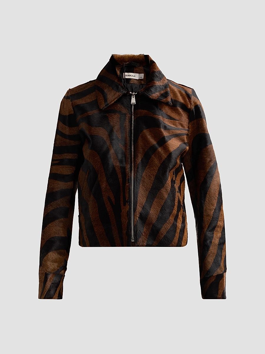 Women's Daria Zebra Print Leather Jacket - Zebra - Size XS