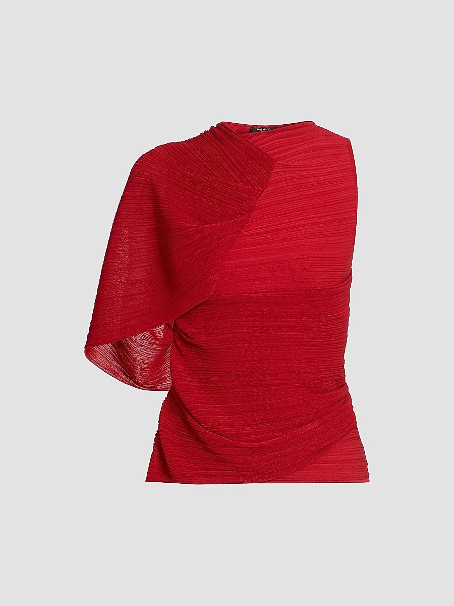 Balmain Women's One-Shoulder Fléchage Top - Rouge Carmin - Size 12