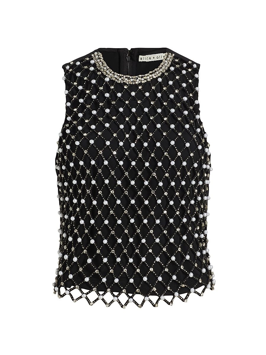 Women's Amal Embellished Boxy Tank - Black Multi - Size XL