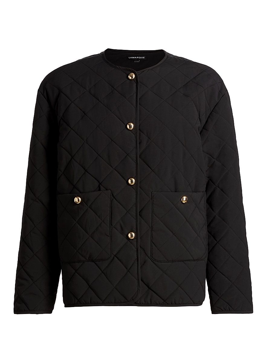 Women's Hera Quilted Collarless Jacket - Black - Size Medium