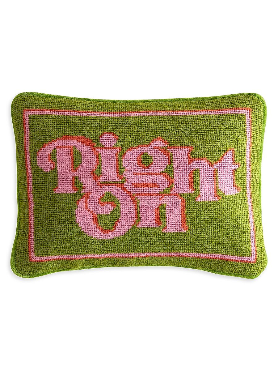 Deep Thoughts Right On Needlepoint Pillow - Green Pink