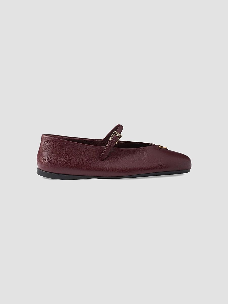 Prada Women's Nappa Leather Ballerinas - Dark Red - Size 5.5