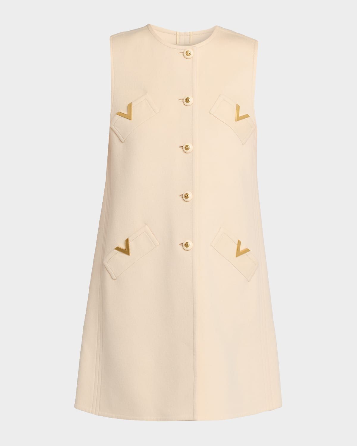V-Logo Wool-Cashmere Button-Front Vest Dress