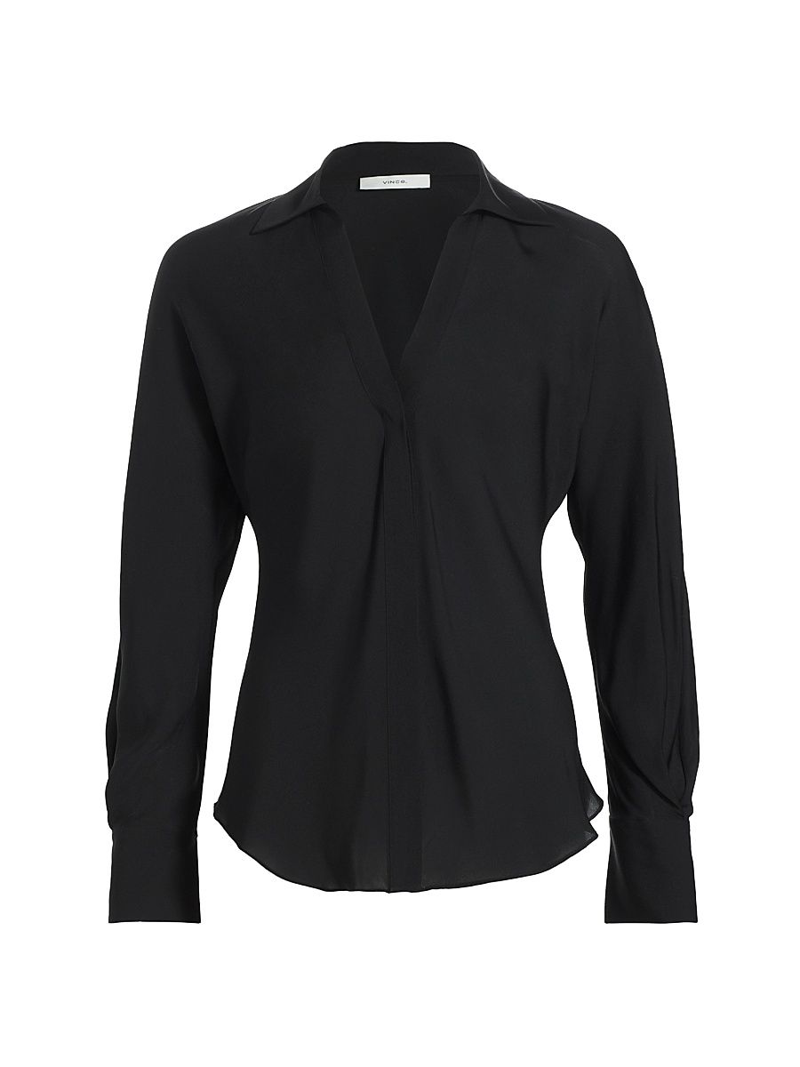 Women's Silk Slim-Fit Shirt - Black - Size XS