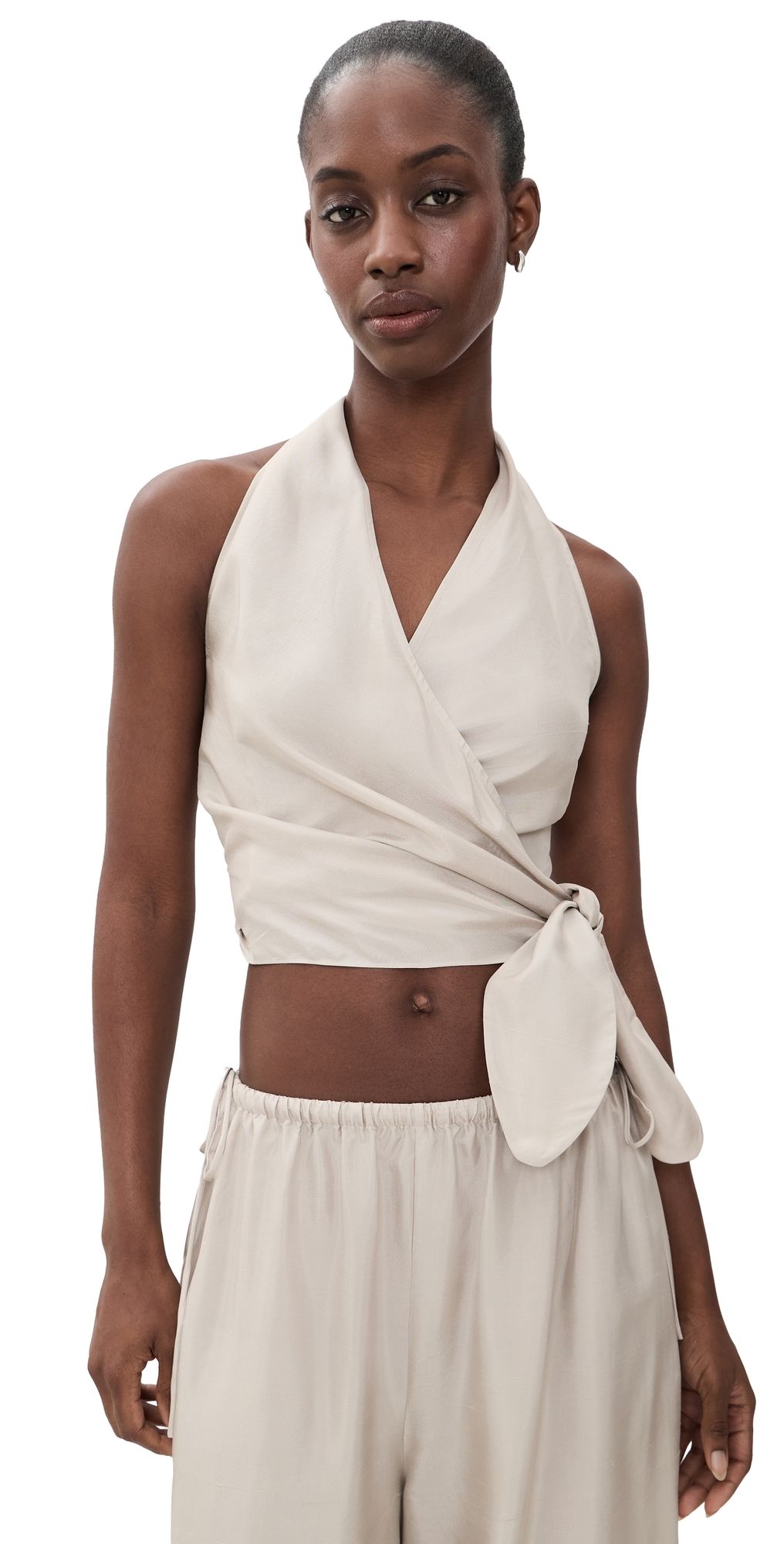 St. Agni Silk Halter Wrap Top Soft Ash L