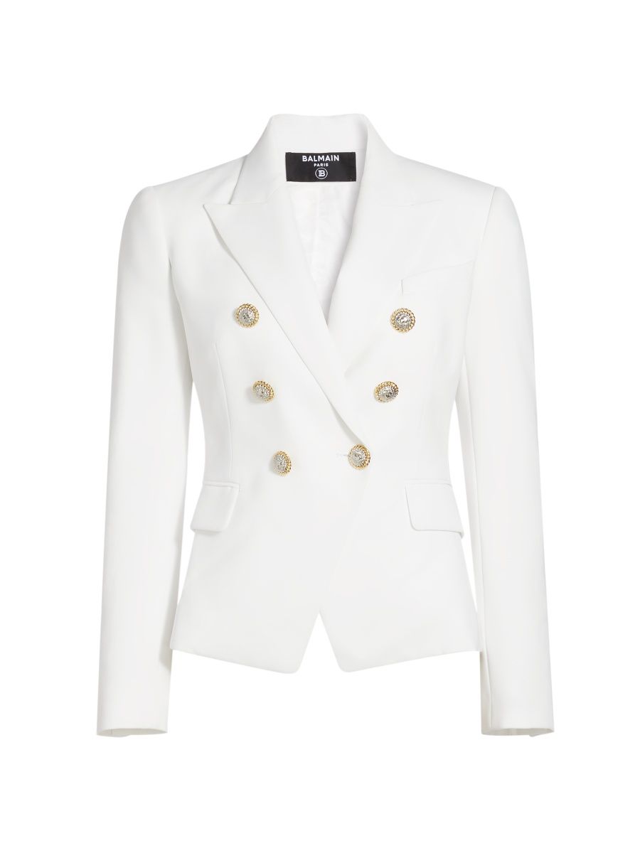 Balmain Women's Crepe Double-Breasted Jacket - Blanc - Size 8