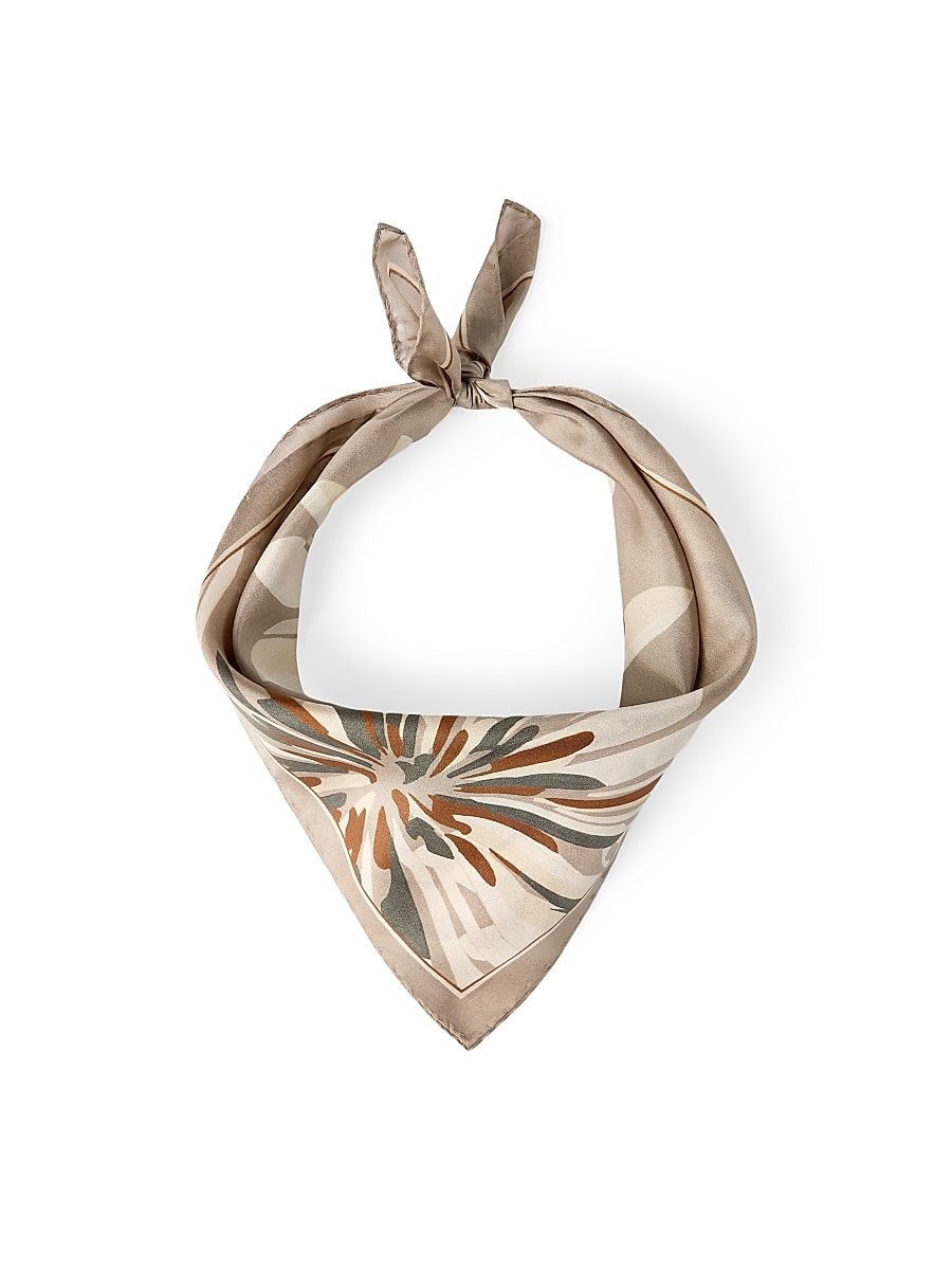 Women's Silk Bloom Print Pongee Foulard - Beige