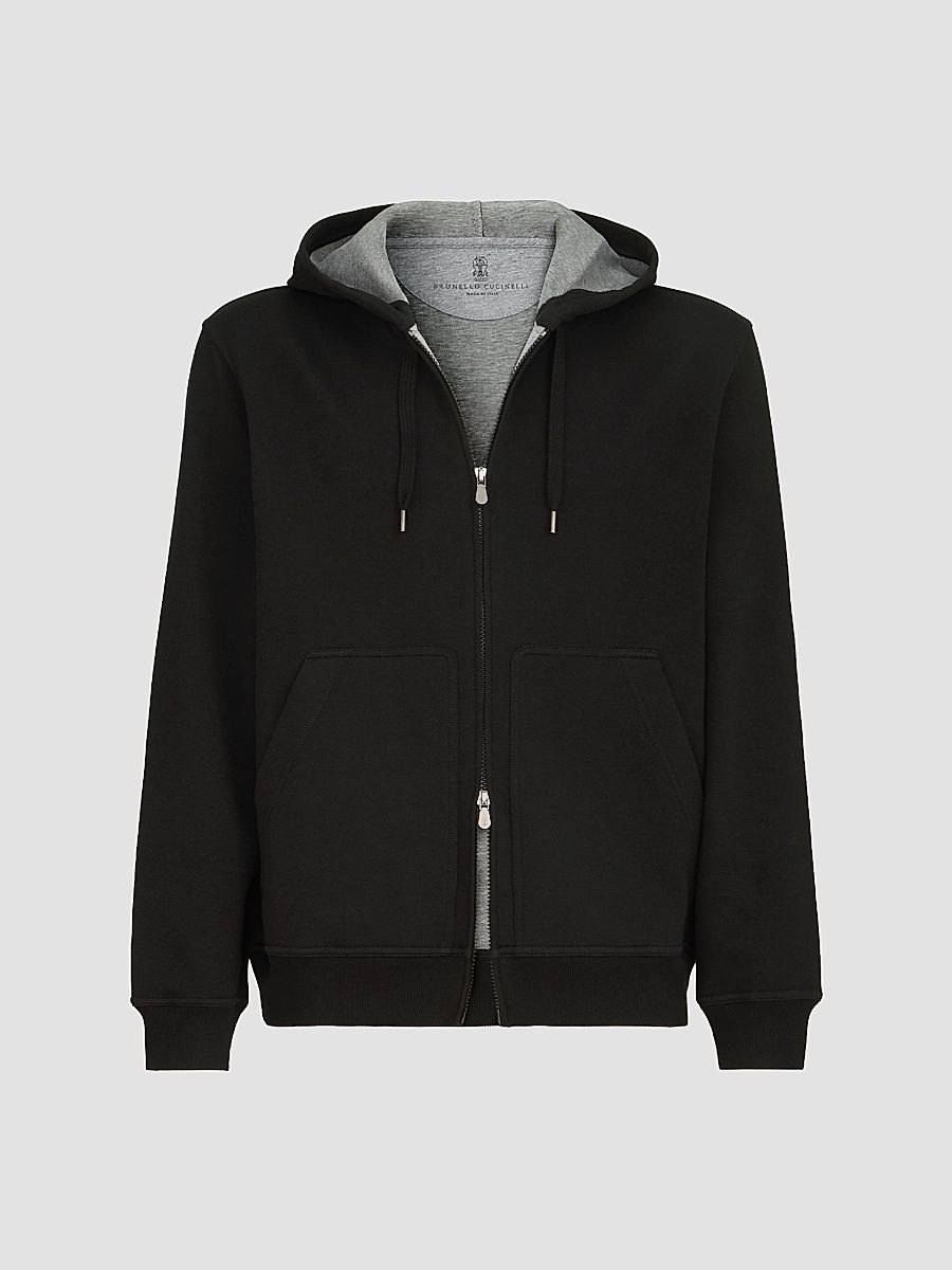 Men's Cotton, Cashmere and Silk French Terry Double Cloth Hooded Sweatshirt - Black - Size XXXL