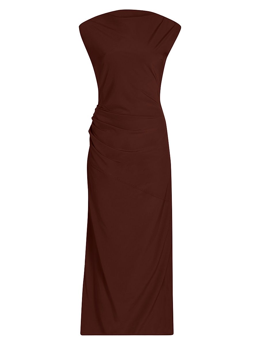 Women's Tasa Stretch Silk-Blend Draped Maxi Dress - Mahogany - Size 10