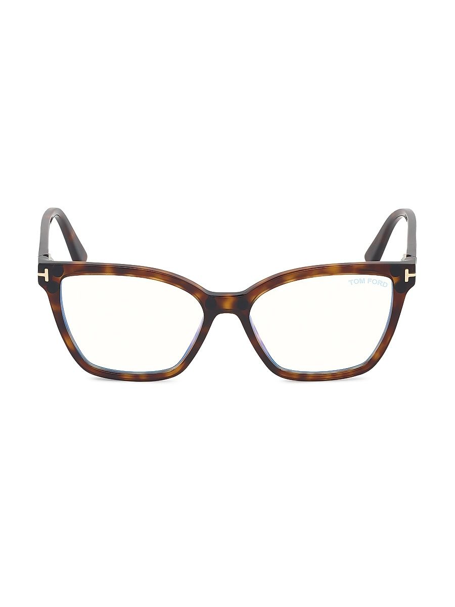 Women's 53MM Square Blue Filter Eyeglasses - Red Havana
