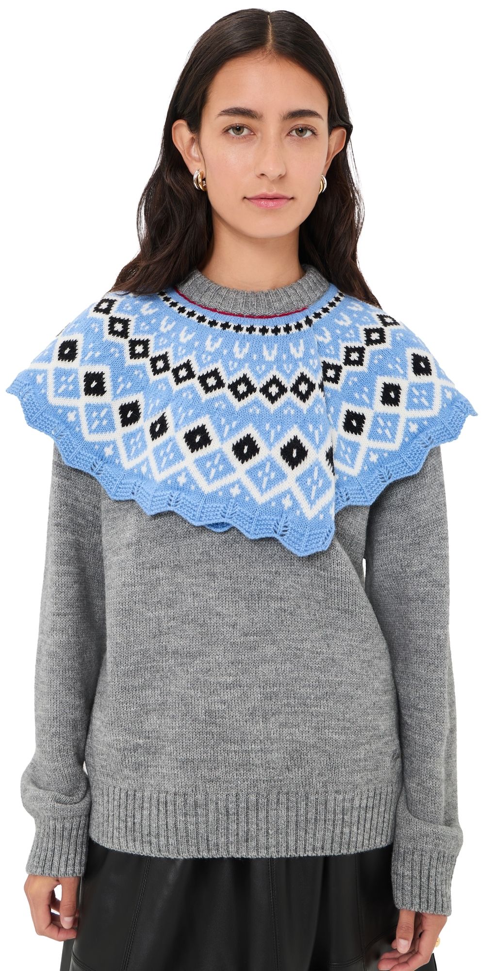 MSGM Fair Isle Cape Sweater Grey XXS