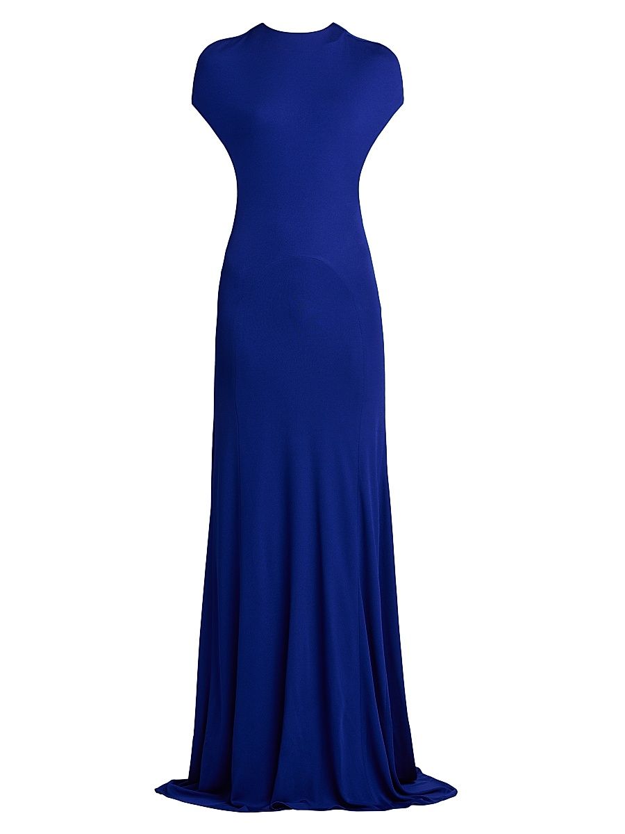 Women's Sculpted Backless Jersey Gown - Ucu Clematis Blue - Size 8